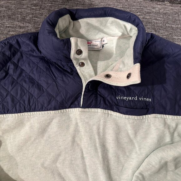 Vineyard Vines Performance Quilted Snap Shep Pullover Jacket Hood Medium Green - Picture 1 of 7